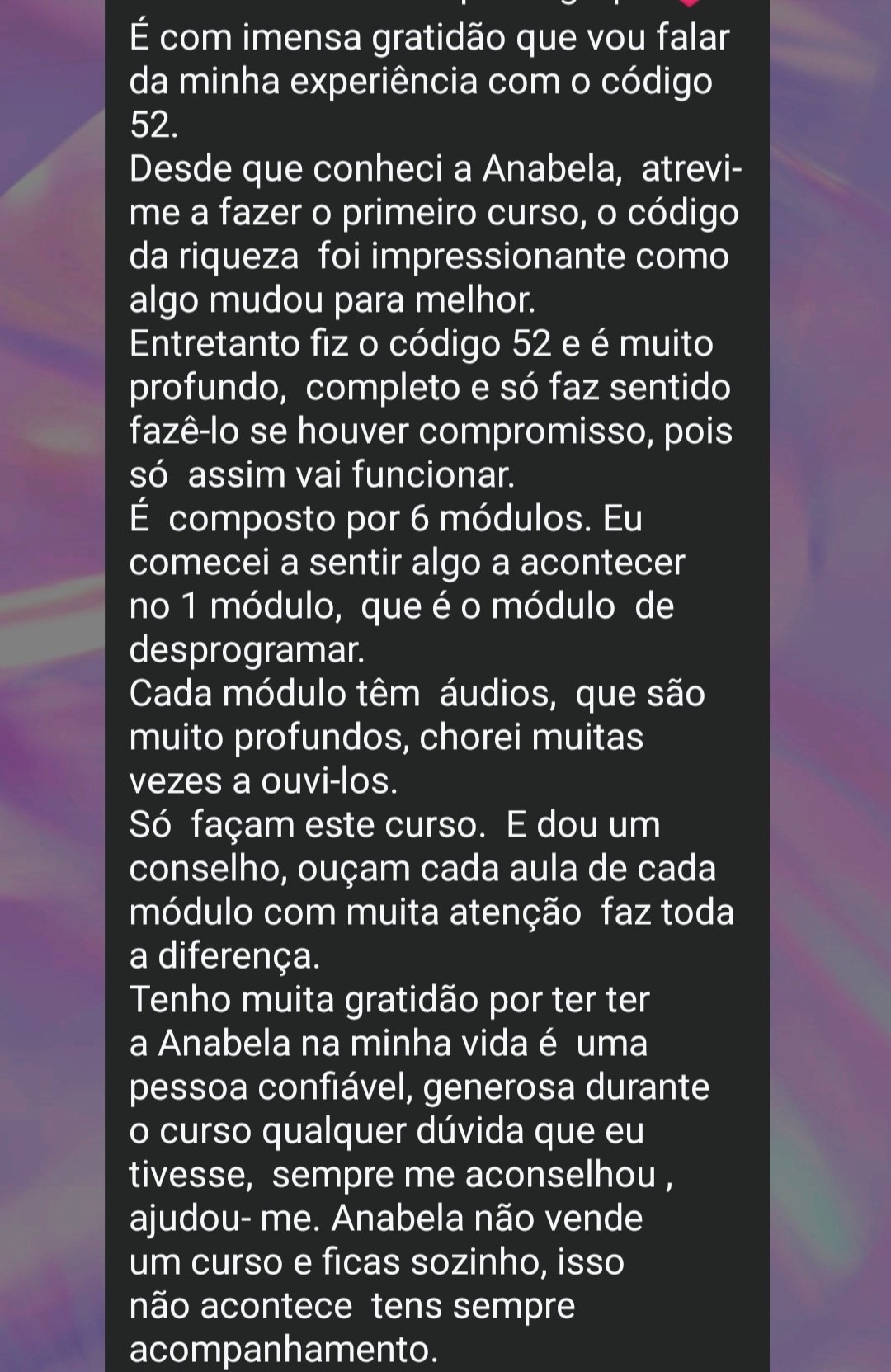 Testemunho de uma aluna do programa Código 52